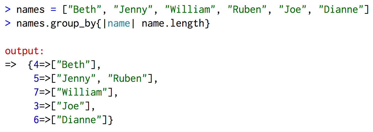 Example of using the #group_by method with an array.